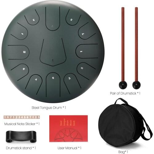 12 inch 13-Tone Steel Tongue Drum Mini Hand Pan Drums with Drumsticks Percussion Musical Instruments