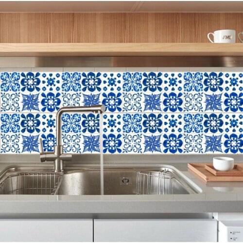 12pcs Blue and White Porcelain Self Adhesive PVC Ceramic Tile Sticker Waterproof