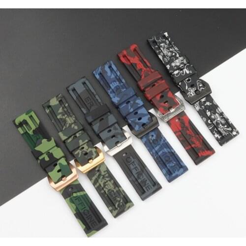 22mm 24mmTop quality green grey camouflage Silicone Rubber watchband For Panerai strap for PAM111/441 Watch band free tools