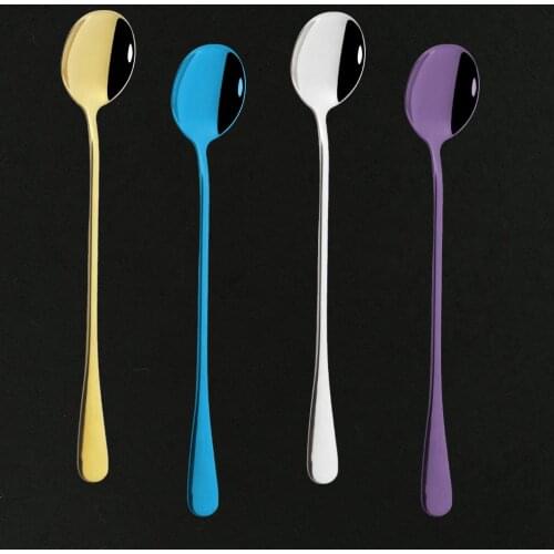 4Pcs Rainbow Color Coffee Tea Stir Spoon Long Handle Ice Cream Dessert Spoons Eco-Friendly Stainless Steel Tableware Kitchen Set