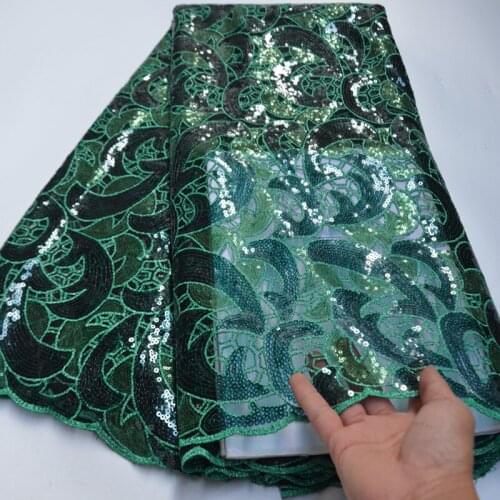 5yards/pc) High quality emerald green African organza lace fabric with beautiful sequins embroidery for wedding party OP117
