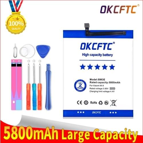 Original Phone Battery BM3E for Xiaomi Mi 8 Mi8 M8 Real 5800mAh High Quality Replacement Battery Free Tools+Stickers