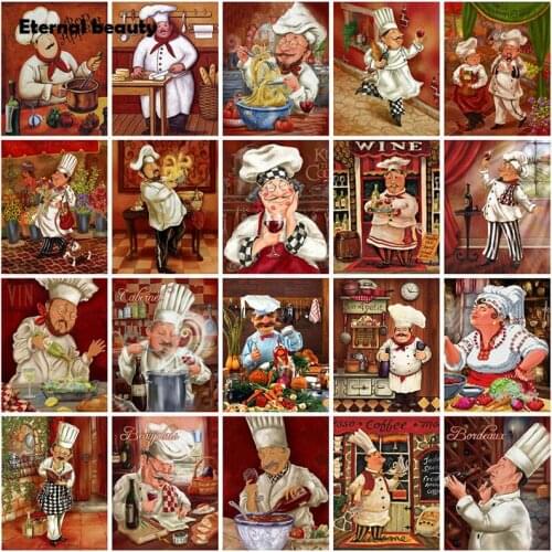 Diamond Painting Cooking In The Kitchen Diamond Embroidery Cartoon Figure Cross Stitch Kits Mosaic Rhinestone Picture Home Decor