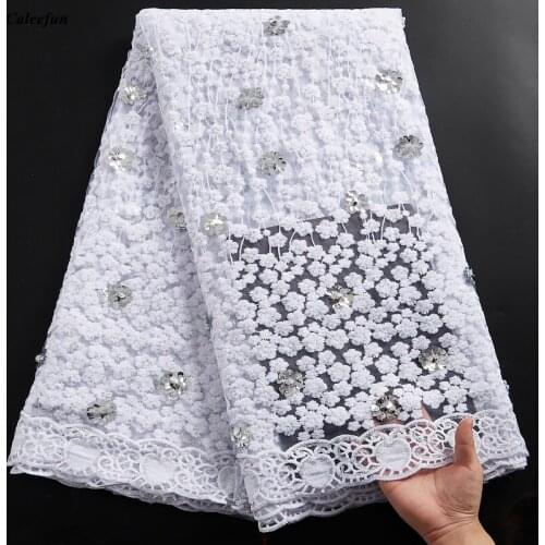 White African Sequins Mesh Lace Fabric Embroidery 5Yards French Tulle Lace Fabric For Dress Nigerian Wedding Lace Fabric Y2354