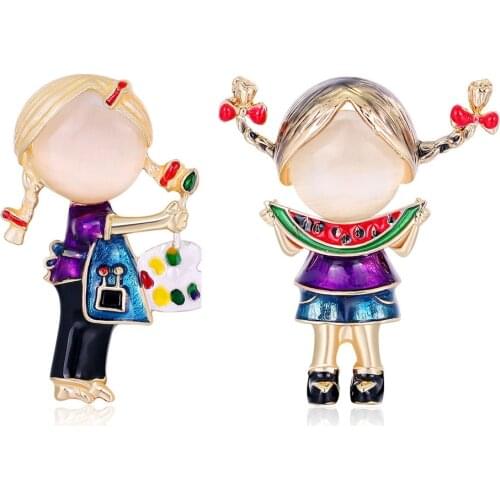 Korean Style Brooch Pin Cute Funny Enamel Painting Watermelon Girl Suit Scarf Clip Women Collar Fashion Jewelry Accessories