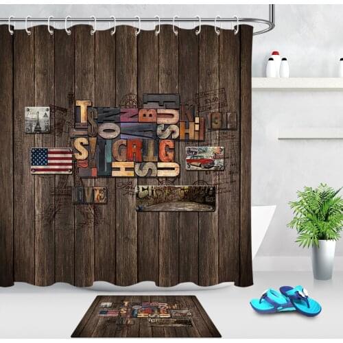 Rustic Wooden Board Waterproof Shower Curtain Letters Eiffel Tower American Flag Vintage Bathroom Curtains Polyester Fabric