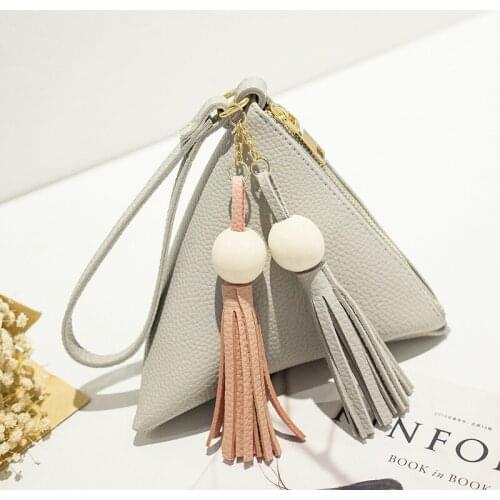 Women Triangle Tassel Wallets Zipper PU Leather Coin Purse Mini Key Small Wallet Multi-card Bit Card Holder Card Holder Tote Bag