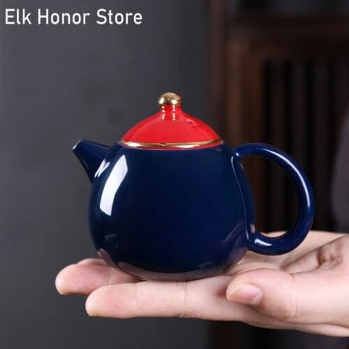 Elegant Baltico Glaze Ceramic Teapot Handmade Xishi Strainers Tea Pots Hand Grasp Pot Imperial Household Office Decoration Gift