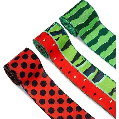 HOT 18 Yard Watermelon Wired Ribbon 2.5 Inches Wide Polyester Wired Edge Ribbon Summer Print Decorative Ribbon for Wrapping