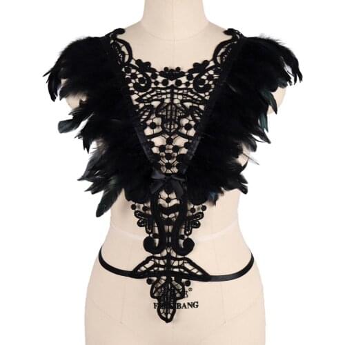 Gothic Sword Belt Dancing Rave Wear Feather Womens Harness Bra Chest Bondage Goth Clothes Sexy Things Sexy Hollow Out Lingerie