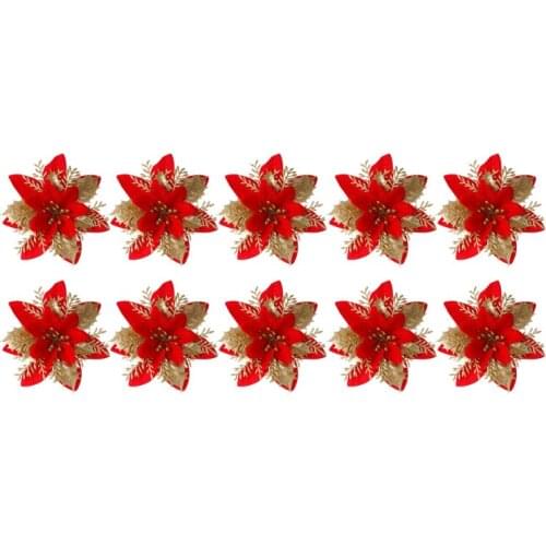 10pcs Artificial Christmas Flowers Glitter Fake Flowers Merry Christmas Tree Decoration Home DIY Xmas Gift Ornament Navidad 2020