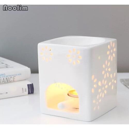 Creative White Ceramic Pattern Incense Burner Aroma Burner Oil Lamps Essential Oil Heating Censer Candle Holder Night Lights