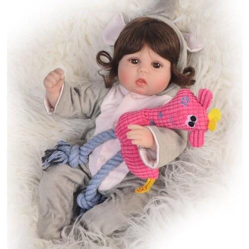 Reborn girl dolls for sale 18"43cm silicone reborn baby dolls with curly hair wig plush doll gift Bebes reborn boneca