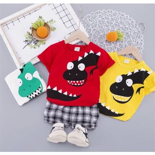 Summer Baby Boys Girls Clothes Children Cotton Out Printe DINOSAUR Cartoon T-shirt Denim Shorts 2Pcs/sets Infant Kids Toddler