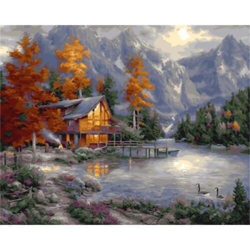 DRAWJOY Framed Mountain Landscape DIY Painting By Numbers On Canvas Painting And Calligraphy Wall Art For Home Decor 40x50