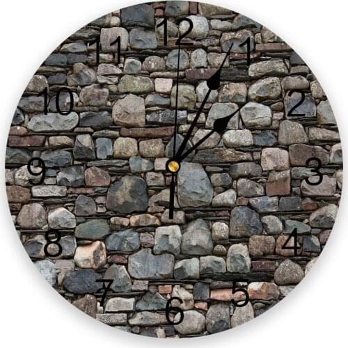 Stone Texture Stone Wall 3d Wall Clock Modern Design Farmhouse Decor Kitchen Vintage PVC Round Clock Living Room Decoration
