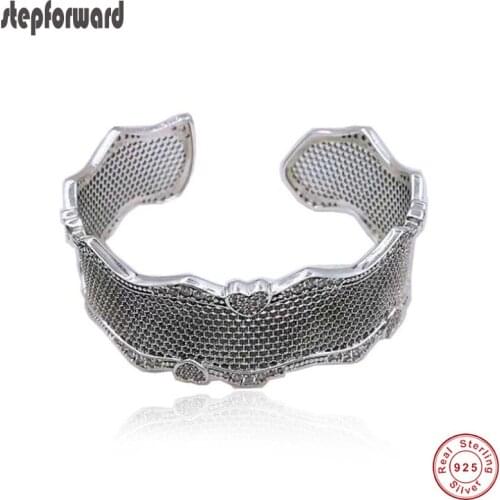 New Collection High Quality Popular Big Open Mouth 100% 925 Sterling Silver Lace Of Love Bangle Bracelets For Women Jewelry Gift