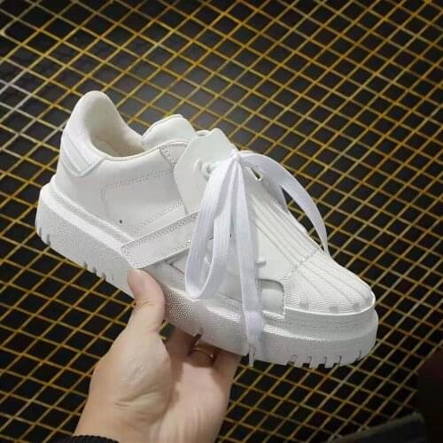 2021 new shell white shoes thick-soled cowhide leather womens flat casual running shoes mens sports shoes sneakers