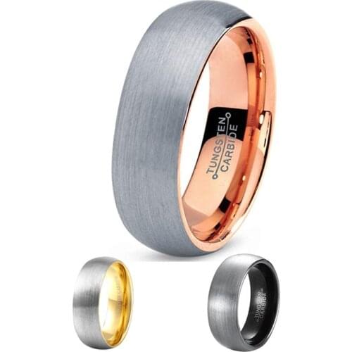 Customize Wholesale 8mm Matte Domed Tungsten Rings Men Women Wedding Band Black Gold Rose Gold inner Design Big Size 5 to 15