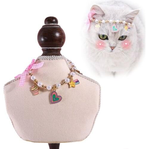 Pet Pearl Collars Crystal Cat Necklace Adjustable Dog Puppy Pearl Neck Strap Cute Kitten Accessory for Wedding Birthday Party