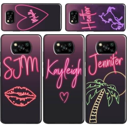 PERSONALISED NEON CUSTOM NAME INITIALS Case For POCO F3 F1 F2 M3 X3 Pro Cover For Xiaomi Mi 11 Lite Ultra Mi 10T Pro 9 10 Lite