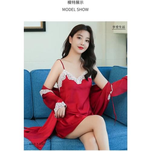 Tufaha Large Size Two-piece Set of Pajamas Two-piece Sling Pajama Skirt Sleepwear Women Set Robe and Nightgown Sets