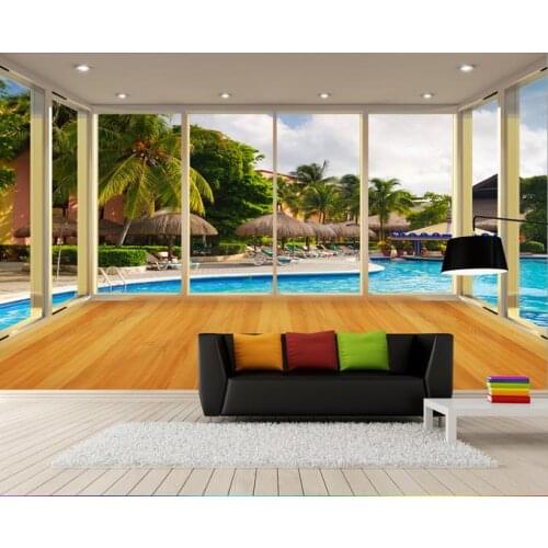 Custom photo wallpaper for walls 3 d wall murals wallpapers TV setting wall balcony window maldives swimming pool wallpaper for living room decoration
