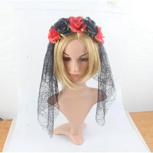 NEW Halloween Spider Mesh Headband Costume Rose Flower Crown Mexican Headpiece DreamLily Day of The Dead Hair Accessories A40