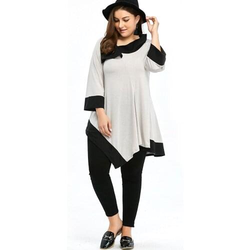 Plus Size Women Clothes Casual Loose Irregularity Top Tees Turn-Down Collar Basic T-shirt Oversized Three Quarter Big Size Shirt