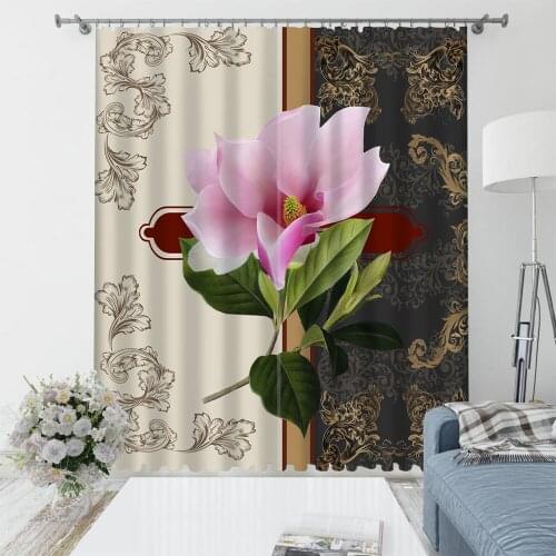 Luxury Blackout 3D Window Curtains For Living Room Bedroom Pink flower curtains blackout curtains