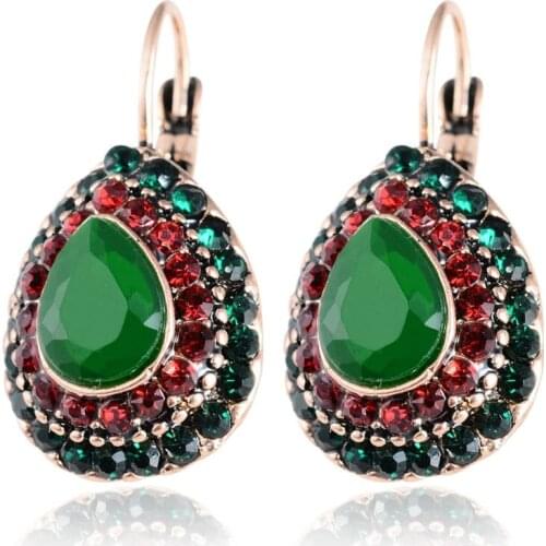 New Women Vintage Ethnic Earrings Retro Style Colorful Bead Crystal Rhinestone Drop Earring Latest Jewellery Designs