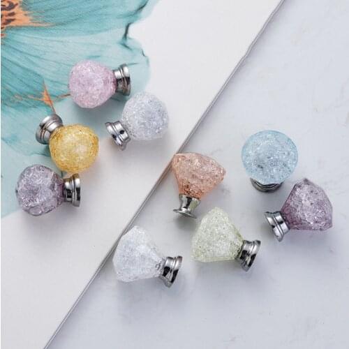 Crack Ball Knob Acrylic Ice Crackle Crystal Handle Gem Round Diamond Drawer Pull Single Hole w/screw Purple/Light Red/Blue/White