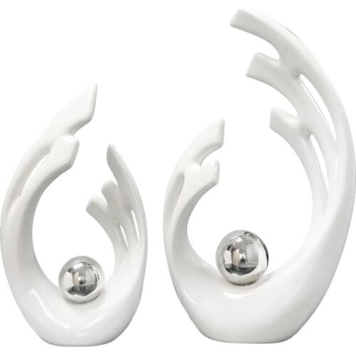 LOVER ART SCULPTURE SILVER WHITE STATUE CERAMIC ART&CRAFT HOME LIVING ROOM TV CABINET PORCH DECORATION L3271
