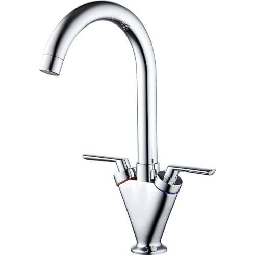 Kitchen Faucets 360 Degree Swivel Sink Mixer Chrome Finshed Brass Two Handle Tap 360 Rotating Single Hole