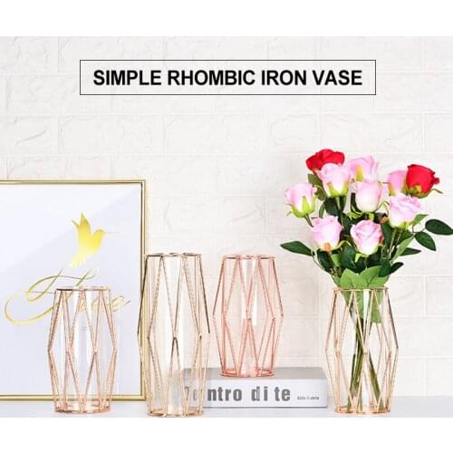 Glass Vases Flower Vases Gold Glass Bottles Wrought Iron Crafts Decoration Geometric Shape Table Indoor Decor can CSV