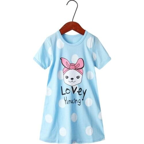 Cute Cartoon Girls Nightgowns Cotton Short Sleeved Sleep Dress Mother And Daughter Family Matching Clothes Casual Soft Nightwear