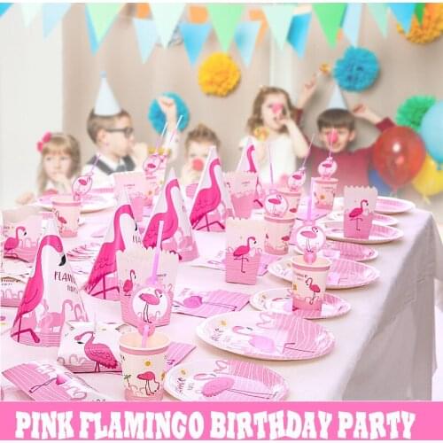 Pink Flamingo Birthday Party Decoration Paper Plates Napkins Cups Tableware Flamingo them party Decoration Summer Party Supplies