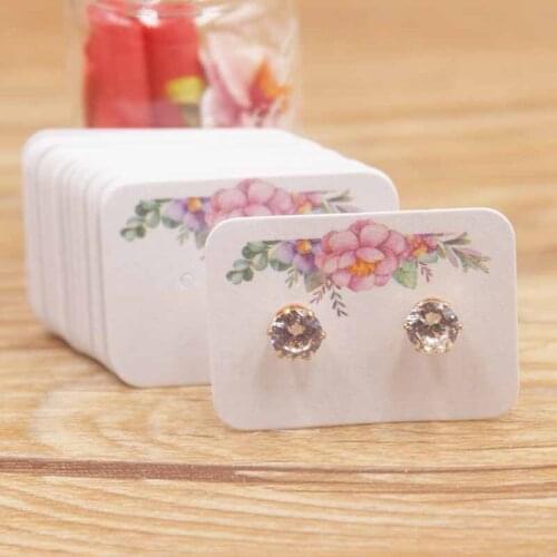 New DIY jewelry packaging paper 3.5*2.5cm white color pink flower print earring card one side flower show beautiful earring