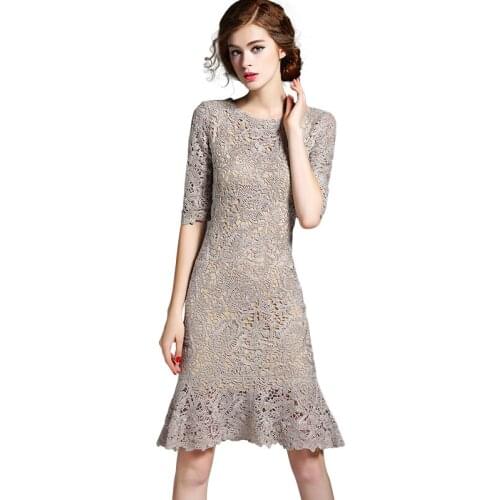 OIBEE High Quality Solid Corset Lace Embroider Big Swinging Women Sexy Dress