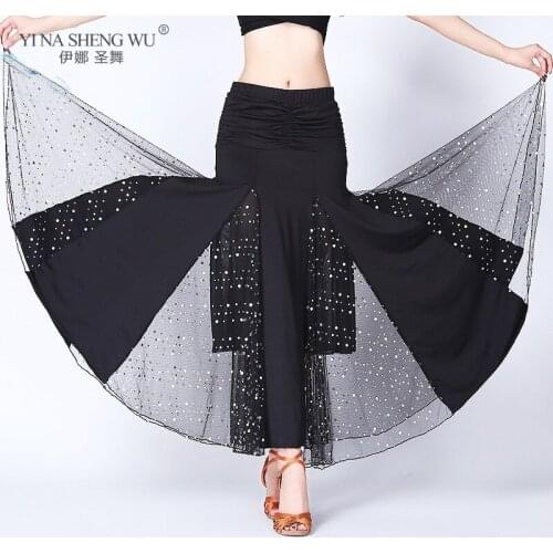 New Women Belly Dance Practice Big Swing Long Sequin Skirt Flamenco Dance Costume Ballroom Long Skirts Women Dancewear Adult