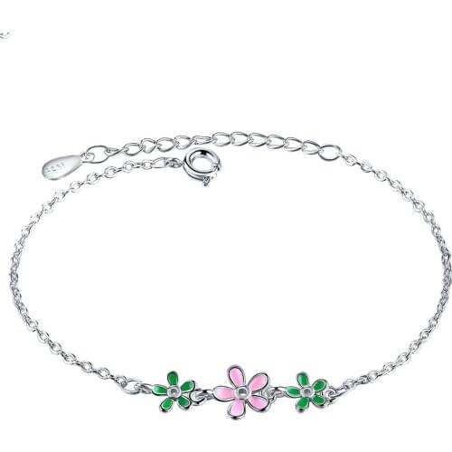 Silver Color Drop Glaze Leaves Flower Daisies Bracelets For Women pulseira Jewelry