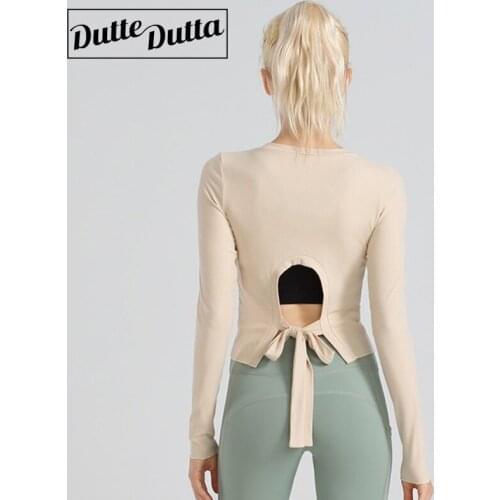 Bow Long Sleeve Sport Top for Women Tacksuits Gym Fitness Women Sports Tops Gym Active Wear Yoga T-shirt for Women Solid Autumn