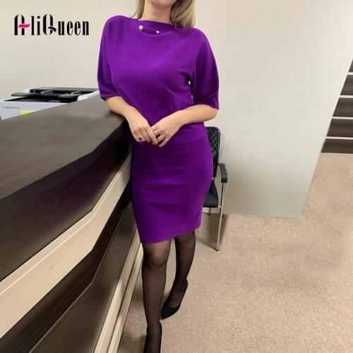 2019 Autumn Women Knitted Suit Top+skirt Set Purple Black Female Knitwear 2 Pieces Set Women Suit Bodycon Skirt Suit Outfits