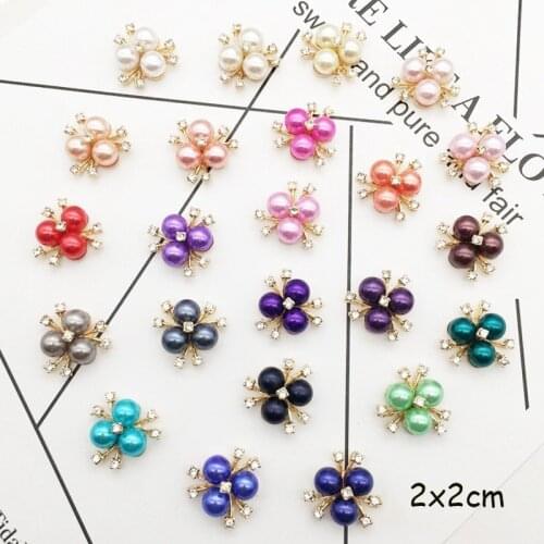 10pcs Three Faux Pearl Flower Buttons Embellishments for Craft Shank Clear Rhinestone Buttons Sewing Craft Scrapbooking Supplies