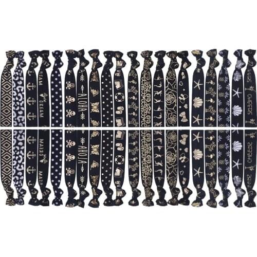 20styles Black colors 5/8 Silver Foil Elastic Hairband Bowknot Handmade Hair Ties Headwear For Girls Birthday Party DIY Gifts