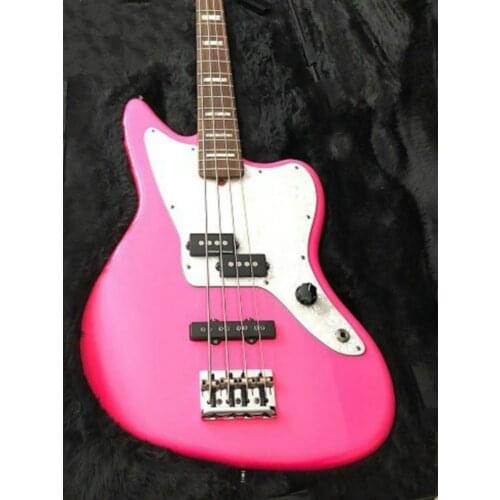 Top quality FPOB-001 Pink color solid body white pickguard rosewood fretboard juguar electri cbass guitar, Free shipping