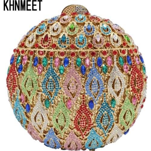 4 color Crystal Bag Colorful Roundness Red Fuschia Crystal Evening Bag Luxury Wedding Bridal Clutch Bag Candy Party Purse SC561