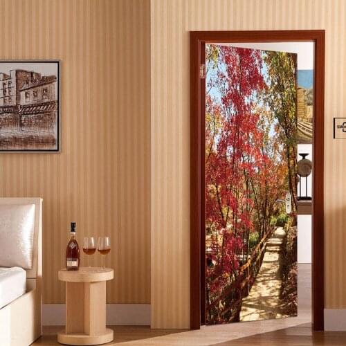 77x200cm 3D Natural Landscape Forest Wall Door Stickers DIY Mural Bedroom Poster PVC Waterproof Stickers Home Decor
