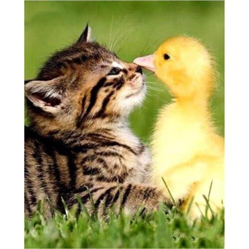 Full Square/Round Drill 5D DIY Animal "Cat And Duck" Diamond Painting Embroidery Cross Stitch 3D Bed Room Decoration FH830