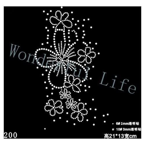 Free Shipping flower with dots image rhinestone Iron On bling transfer design motif Trim